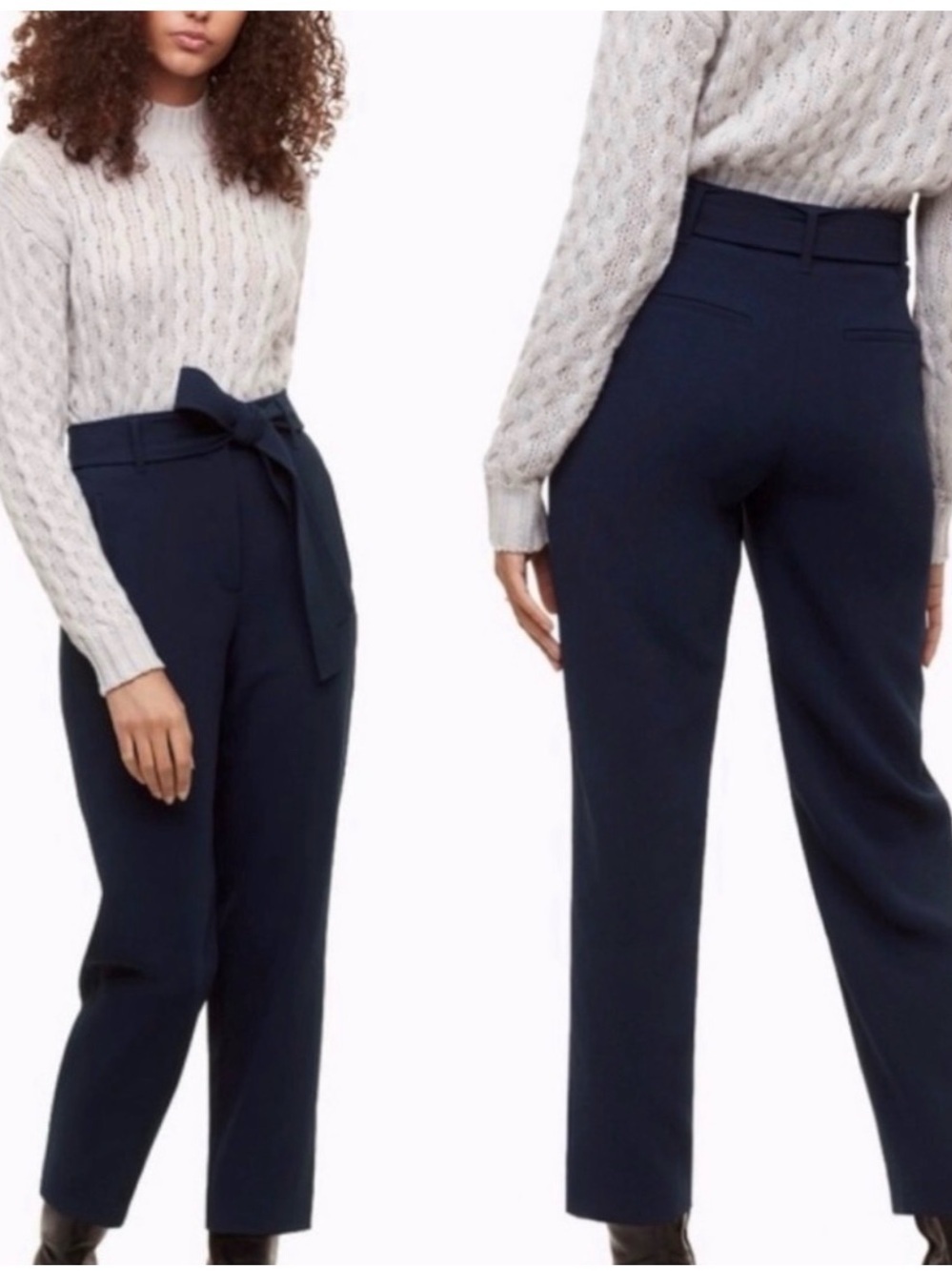 Aritzia Wilfred Jallade Cropped Crepe Tie-Waist Pants Navy Size 6 NWOT